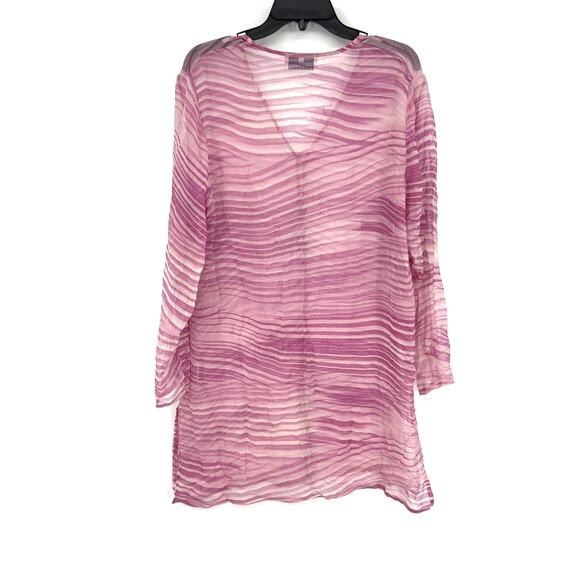 VTG Givenchy Pink Full Sheer Half Button Silk Tunic Top Cover Up Plus Size 14W - Picture 7 of 9